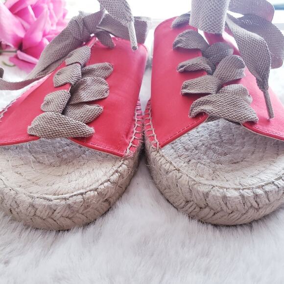 NEW Free People Lolly Lace-Up Espadrille Flat Sandals Coral Red EU 37 US 7 - Picture 6 of 8